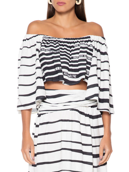 Conjunto Branco e Preto Estampa Listras Dress To