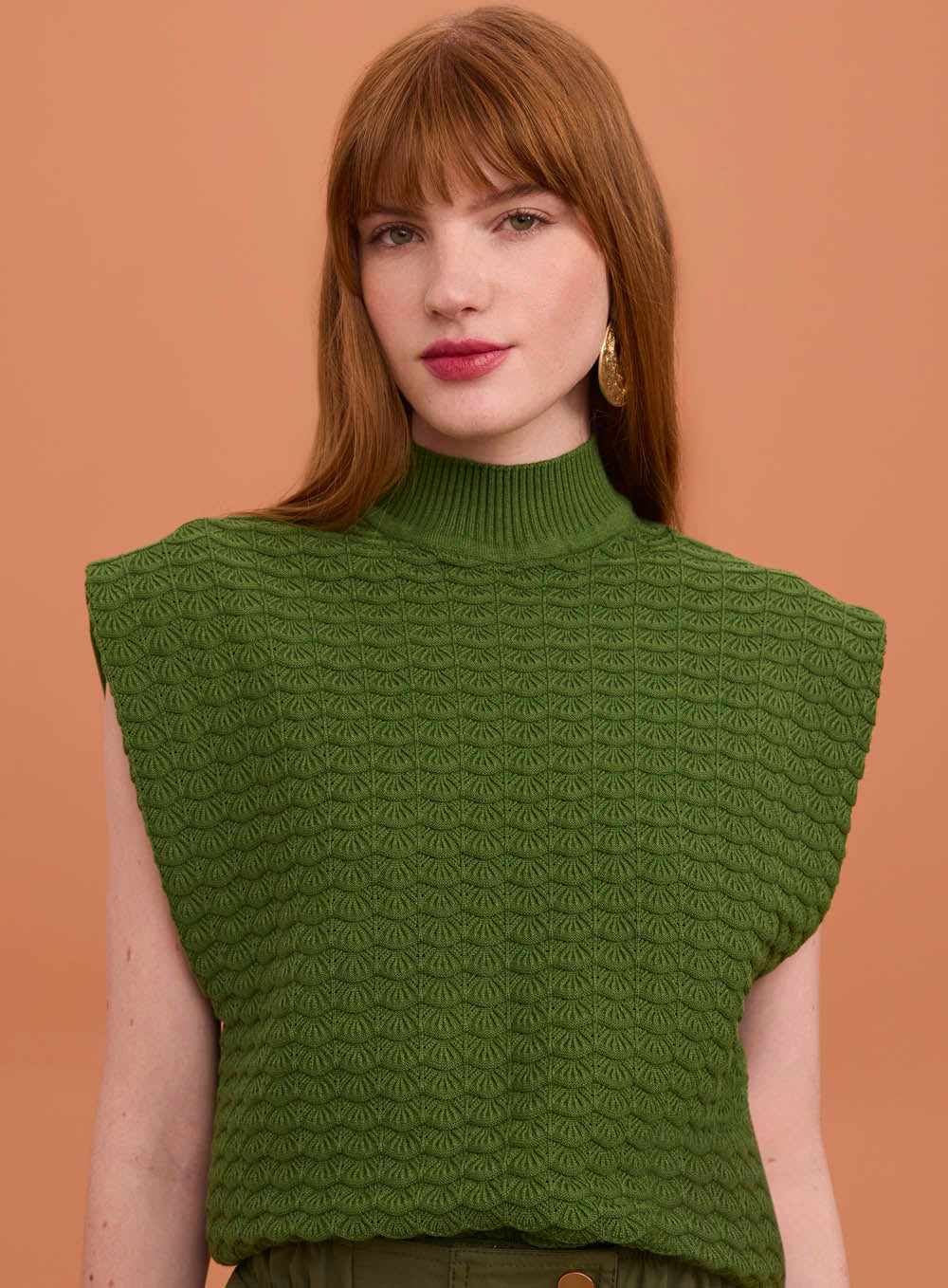 Blusa Verde E Cinza Gola Alta Tricot Skazi