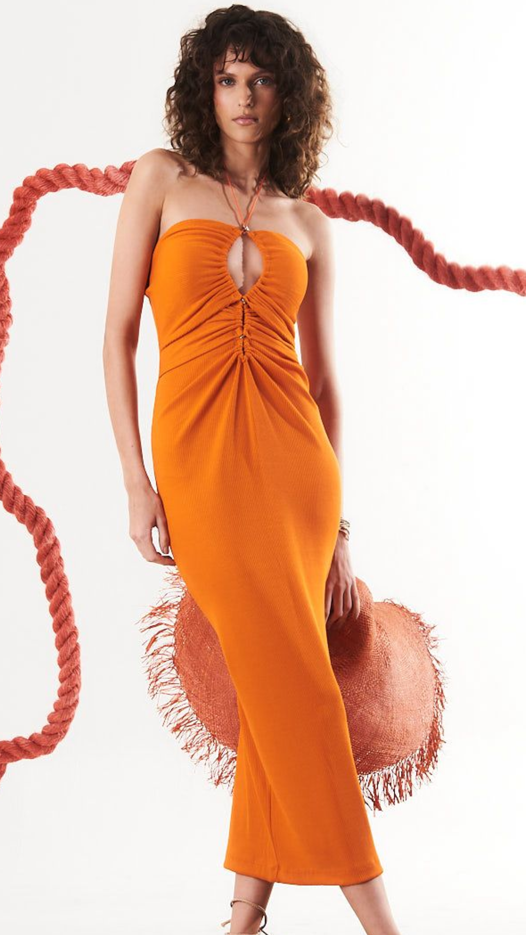 Vestido Laranja Tricot Open