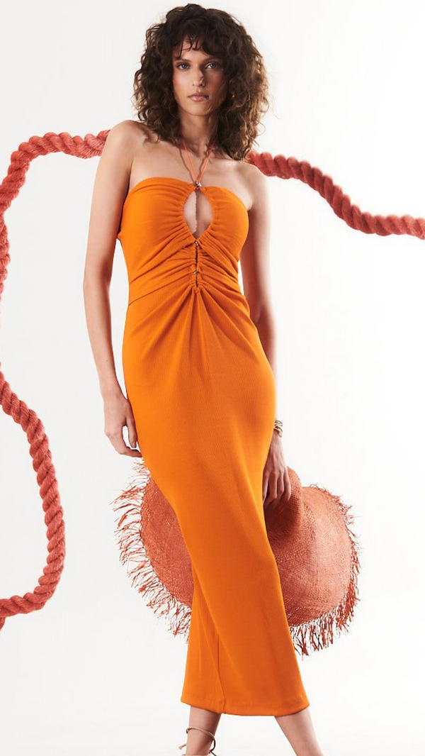 Vestido Laranja Tricot Open