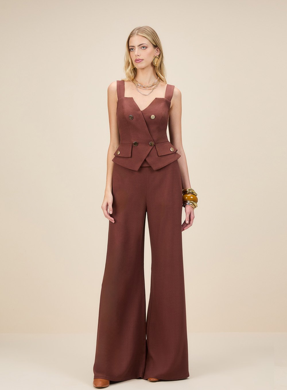 Calça Cos Largo Marrom Skazi -SALE