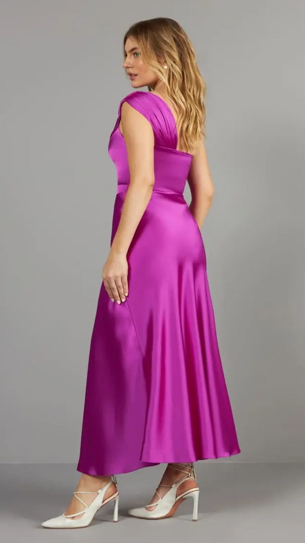 Vestido Rosa Cetim Um Ombro Skazi