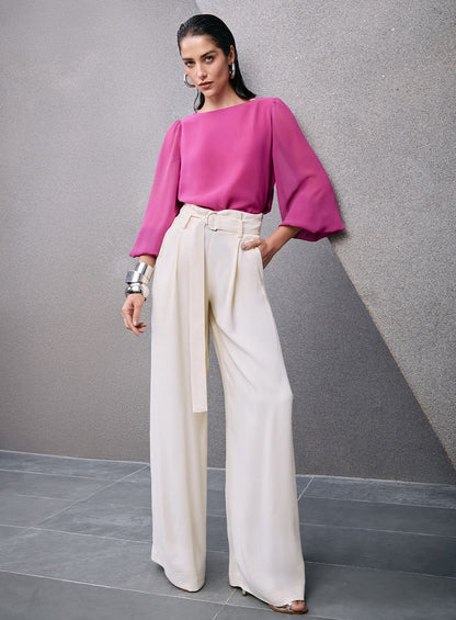 Calça Pantalona Bolso Embutido Bege Tufi Duek -SALE