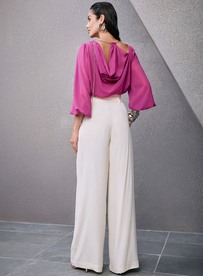 Calça Pantalona Bolso Embutido Bege Tufi Duek -SALE