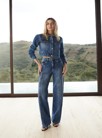 Calça Pantalona Nervura Jeans Tufi Duek -SALE
