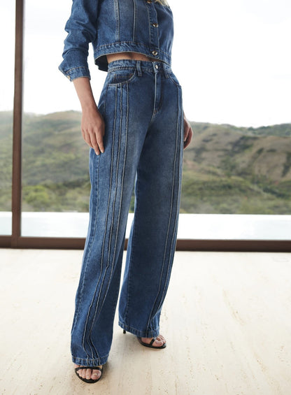 Calça Pantalona Nervura Jeans Tufi Duek -SALE