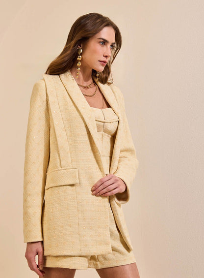 Blazer Over Size Tweed Lurex Amarelo Skazi -SALE
