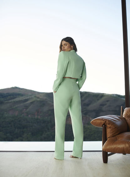 Calça Prega Cintura Baixa Verde Menta Tufi Duek -SALE