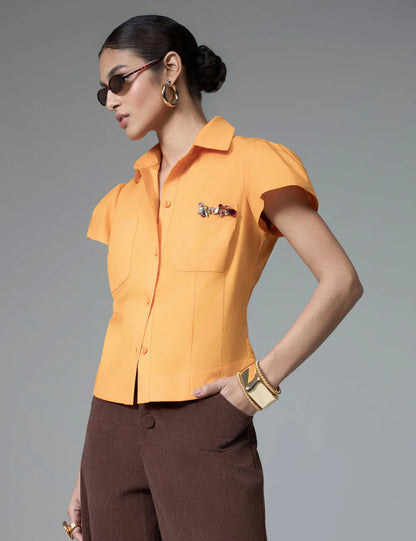 Blusa Branca ou Laranja Bordada Strass