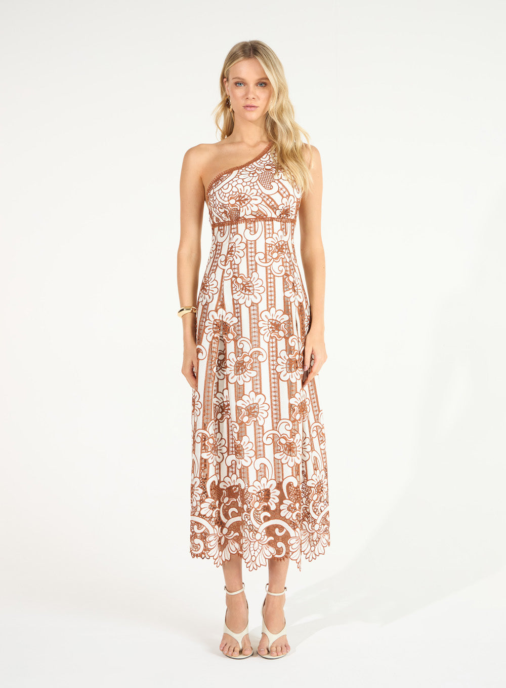 Vestido Branco com Bordado Marrom Skazi