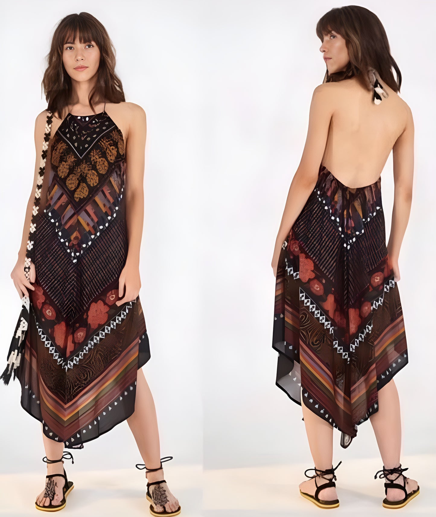 Vestido Preto Frente Única Estampado Farm
