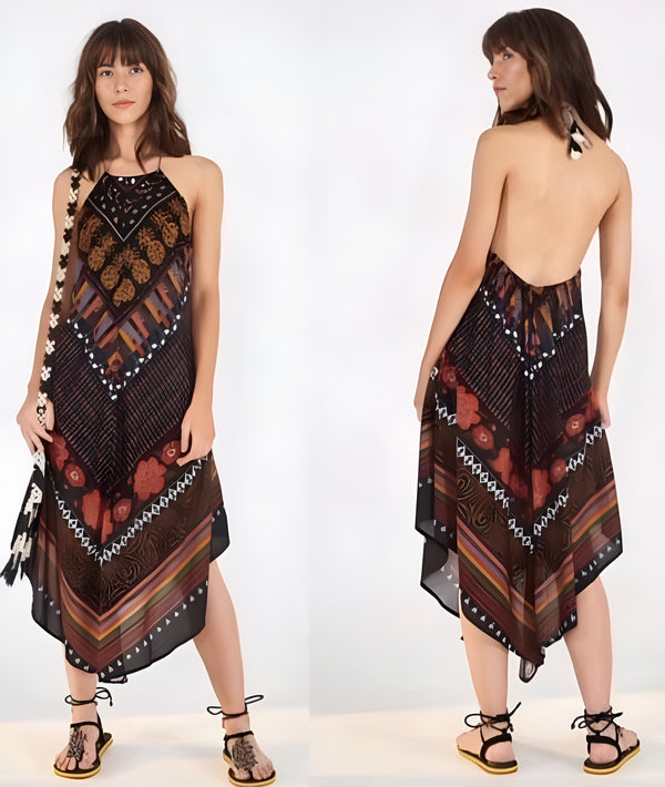Vestido Preto Frente Única Estampado Farm