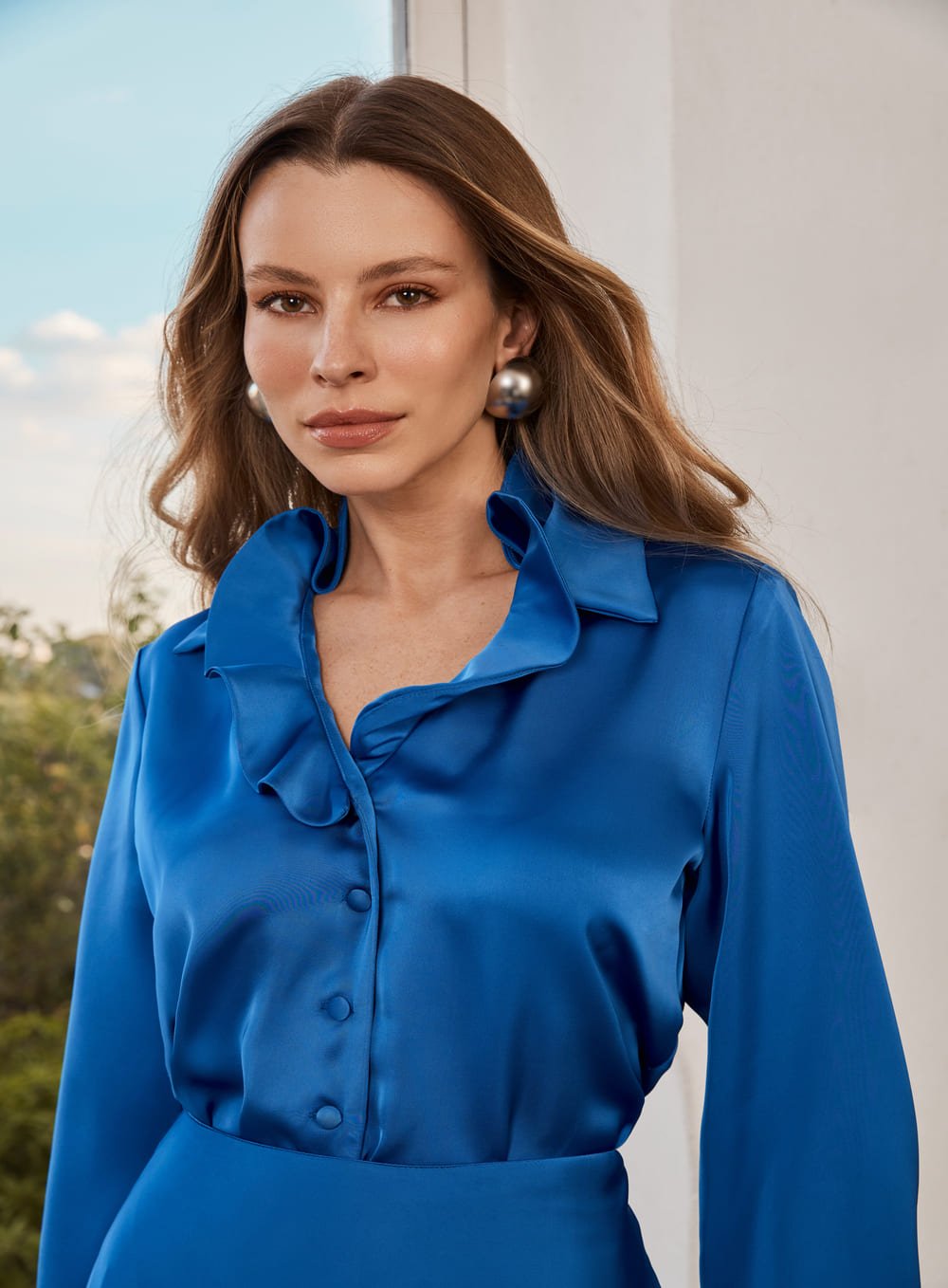 Camisa Over Gola Jabour Azul Skazi -SALE