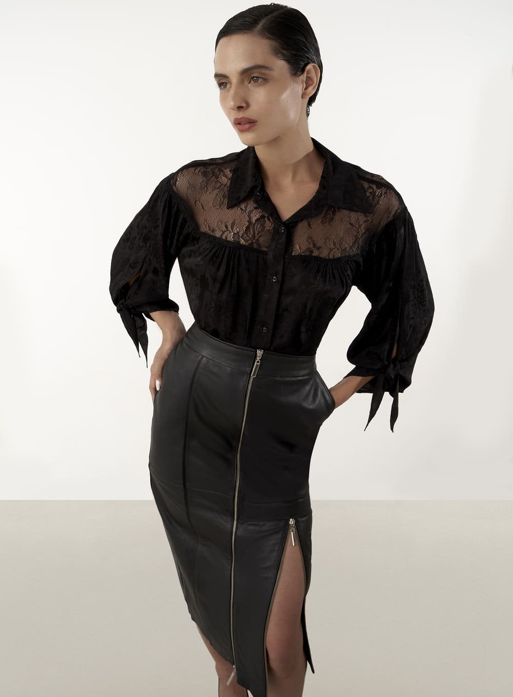 Camisa Pala Renda Preto Tufi Duek -SALE