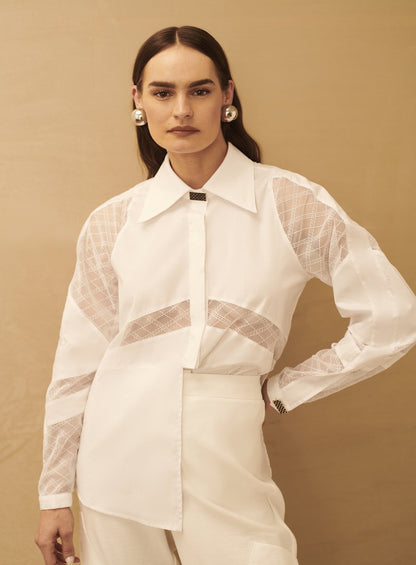 Camisa Recortes Fenda Lateral Branco Tufi Duek -SALE