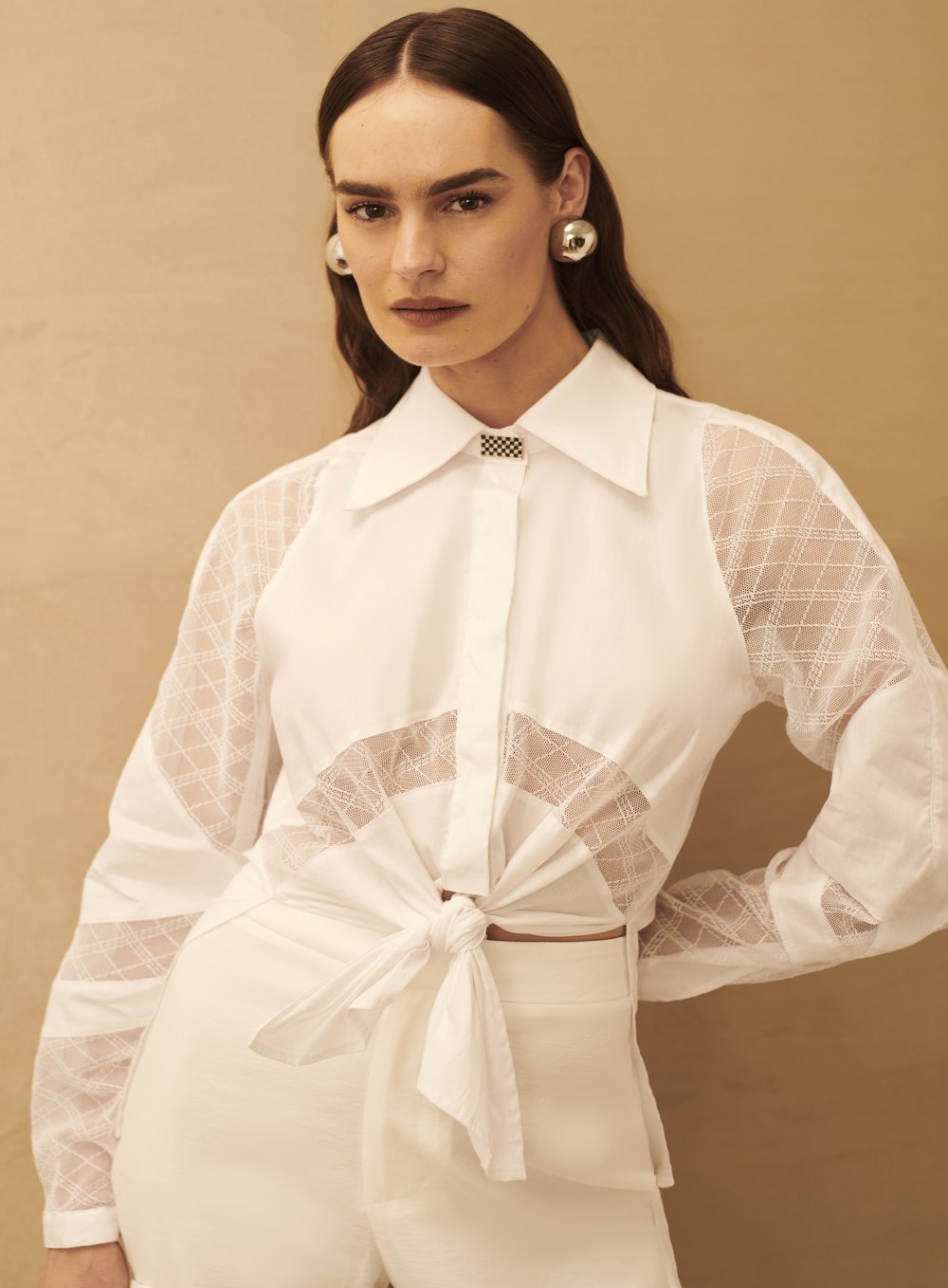 Camisa Recortes Fenda Lateral Branco Tufi Duek -SALE