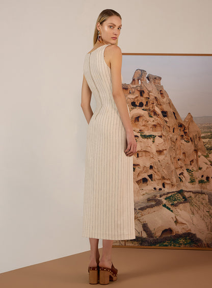Vestido Bege Risca de Giz Tufi Duek