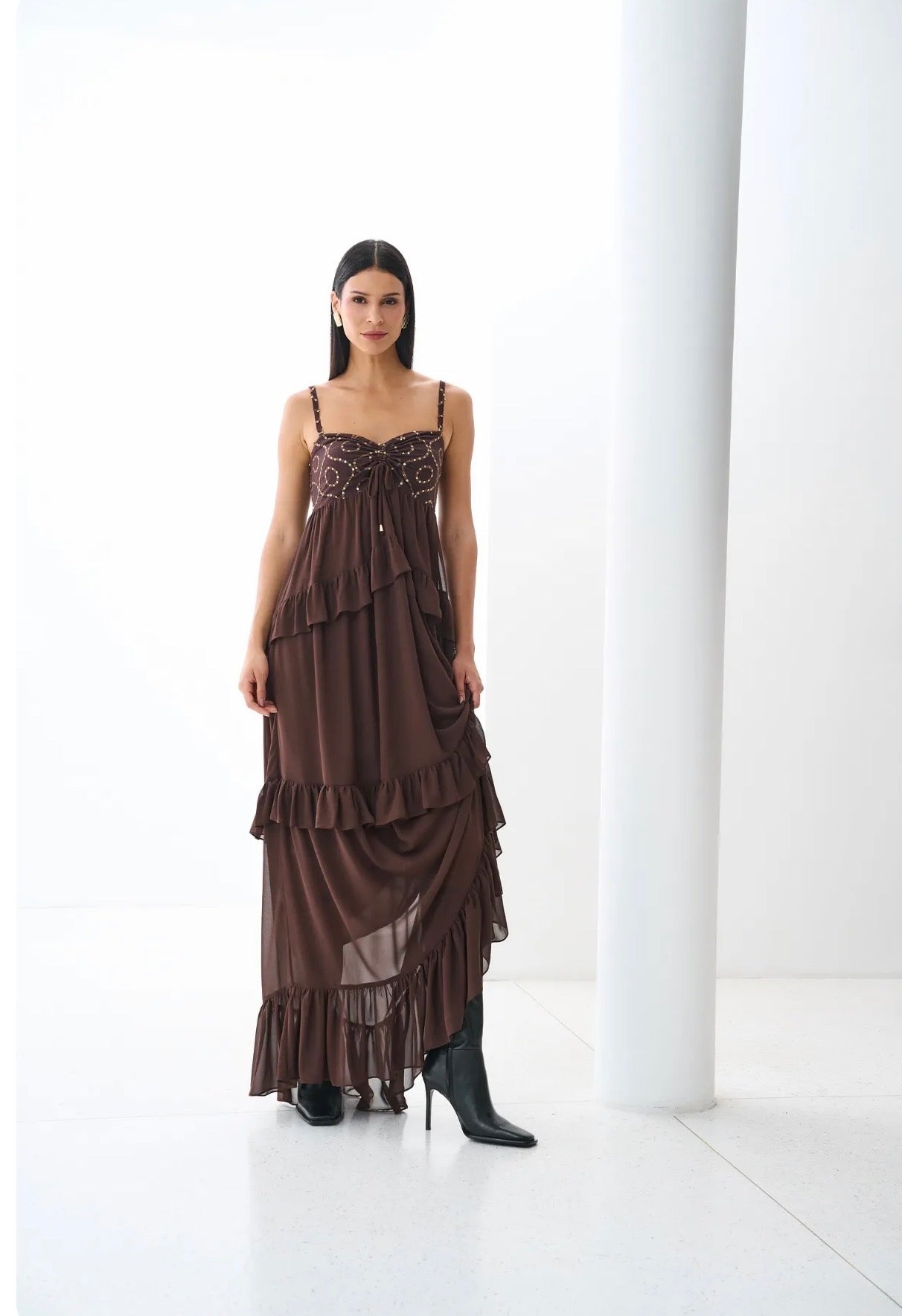 Vestido Marrom ou Azul Marinho Cinara Regina Salomão