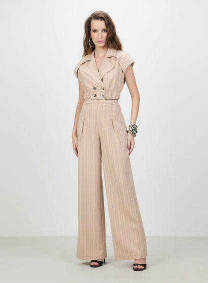 Conjunto Blusa e Calça Alfaiataria Stripe Marrom Tufi Duek -SALE