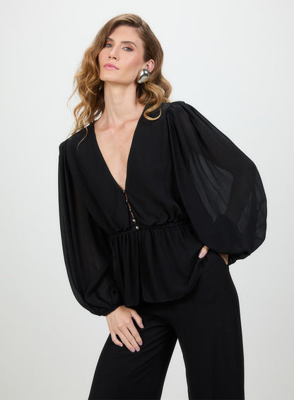 Conj. Blusa e Calça Georgete Desiré Preto Tufi Duek -SALE