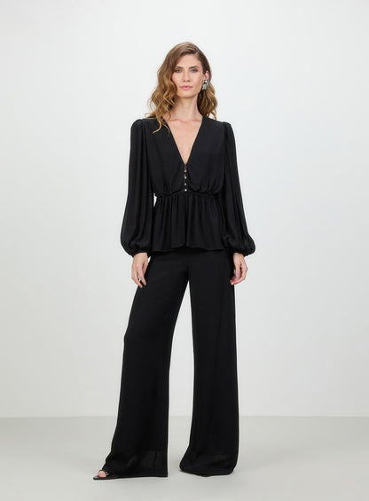 Conj. Blusa e Calça Georgete Desiré Preto Tufi Duek -SALE