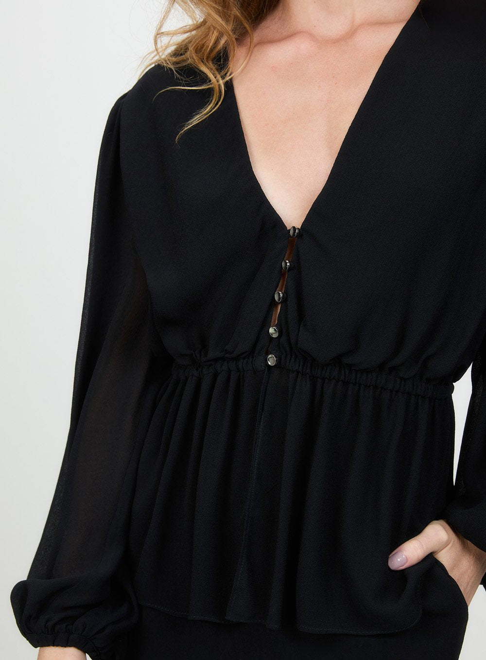 Conj. Blusa e Calça Georgete Desiré Preto Tufi Duek -SALE