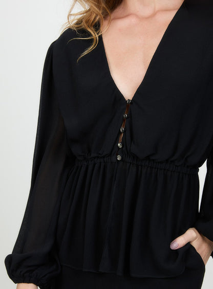 Conj. Blusa e Calça Georgete Desiré Preto Tufi Duek -SALE