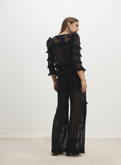 Blusa Babados com Renda Preto Skazi -SALE