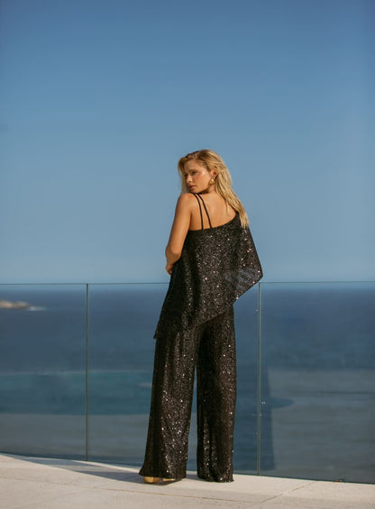 Conjunto Blusa e Calça Pantalona Paetê Preto Tufi Duek -SALE