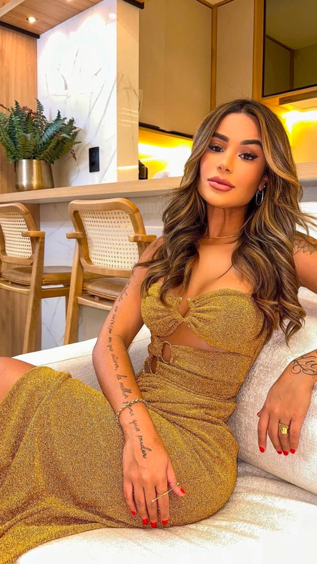 Vestido Dourado Lurex Closet