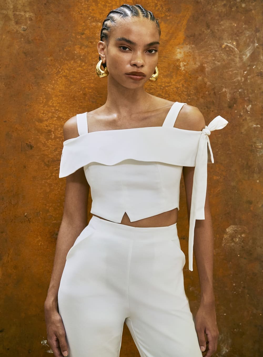 Conjunto Calça Top Babado Fenda Off White Tufi Duek -SALE