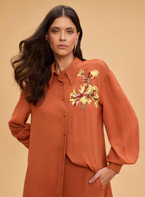Conjunto Maxi Chemise Bordada Laranja Tufi Duek -SALE
