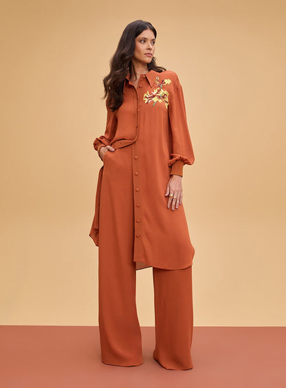 Conjunto Maxi Chemise Bordada Laranja Tufi Duek -SALE