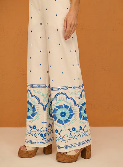 Conjunto Top e Calça Off / Azul Estampado Skazi -SALE