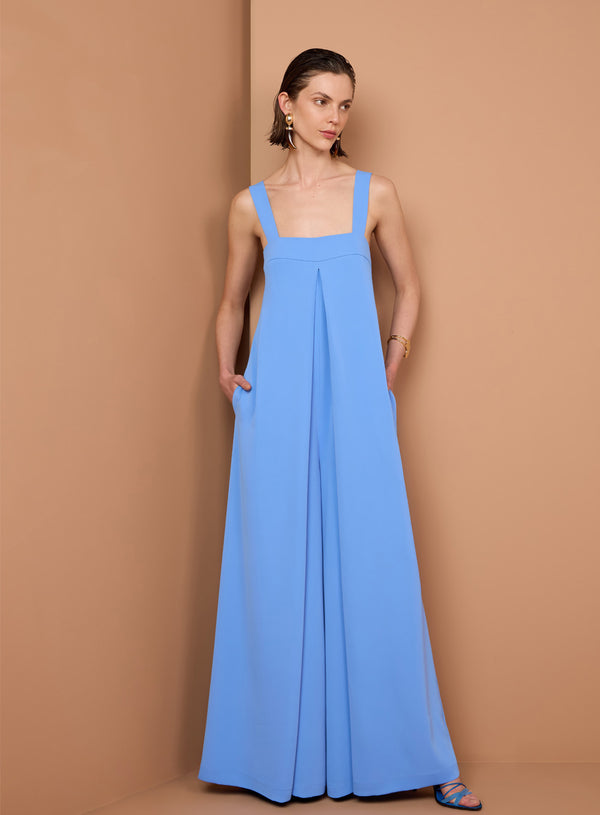 Macacão Azul Pregas Frontais Tufi Duek