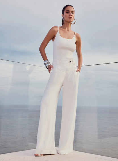 Calça Off White Cós com Pesponto Tufi Duek