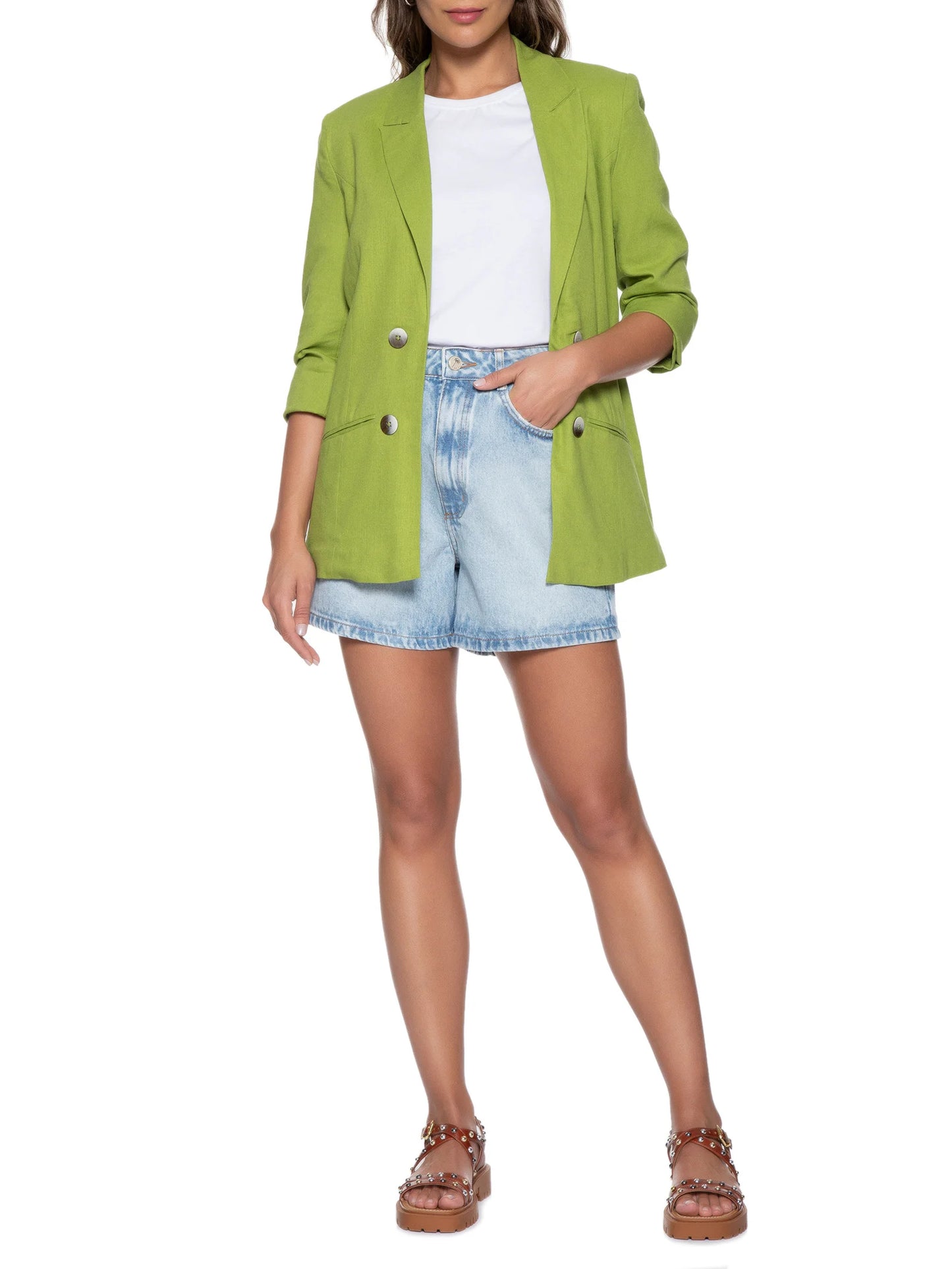 Blazer Verde Pistache Reto em Linho Hering