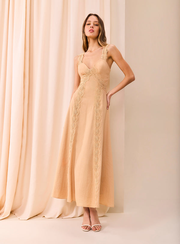 Vestido Bege Entremeio com Renda Skazi
