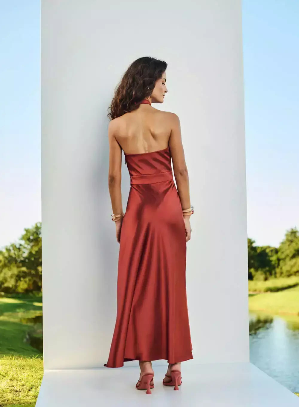 Vestido Terracota Slip Trespasse Tufi Duek