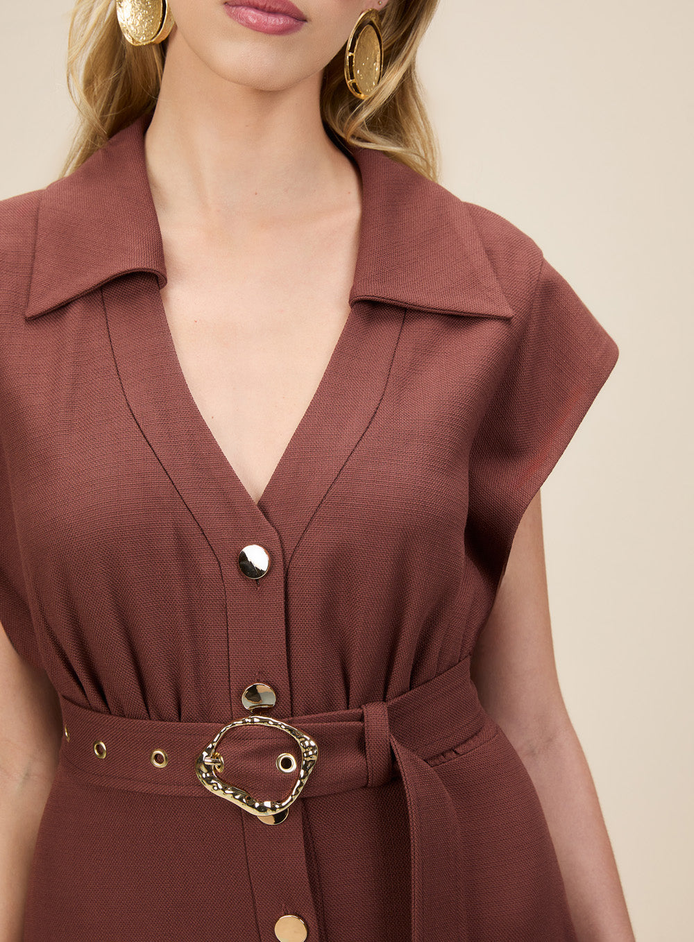 Vestido Marrom Linho Skazi
