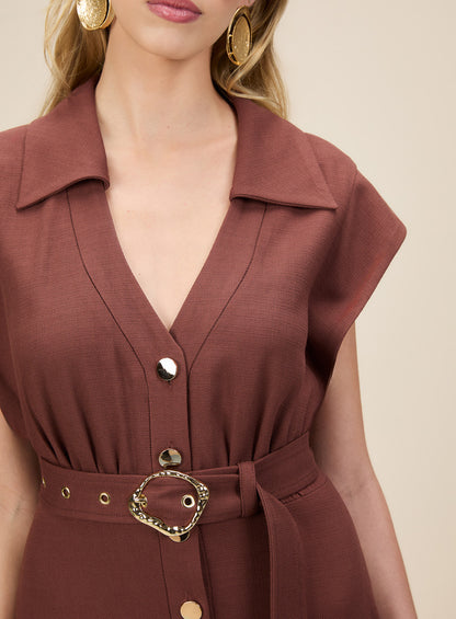 Vestido Marrom Linho Skazi