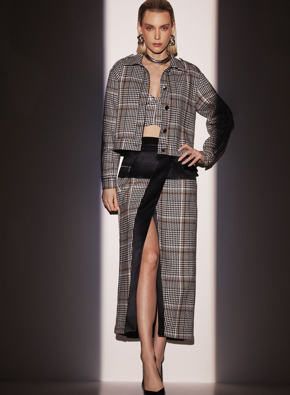 Conjunto Top e Saia Tweed Xadrez Tufi Duek -SALE