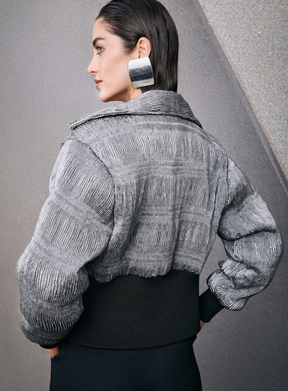 Jacqueta Cos Tricot Ana Ruga Foil Cinza Tufi Duek -SALE
