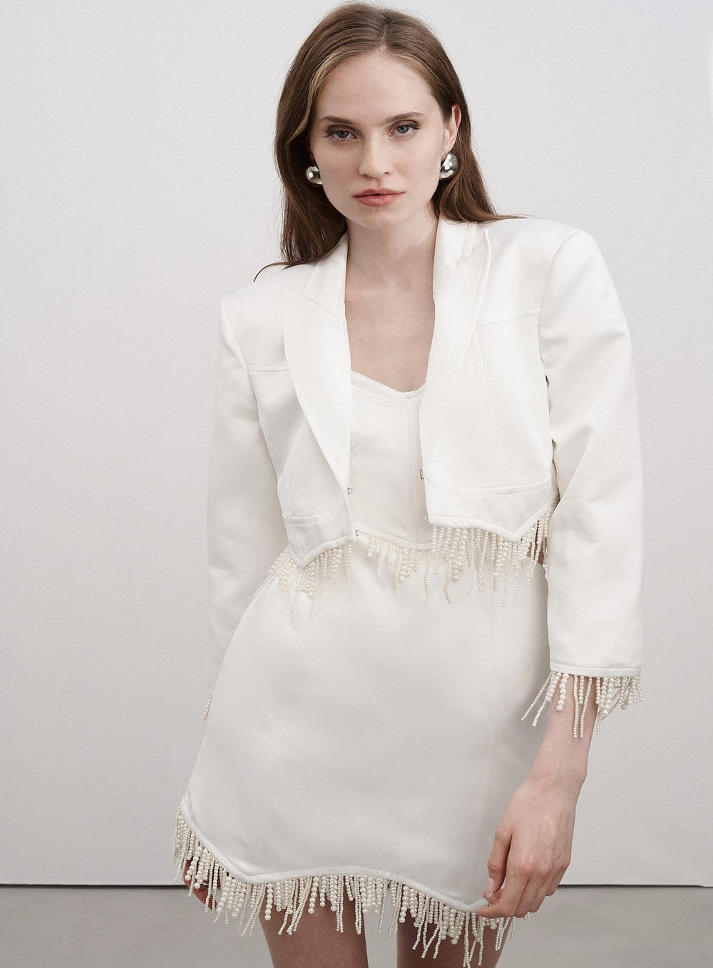 Jaqueta Curta Franja Perolas Off White Tufi Duek -SALE