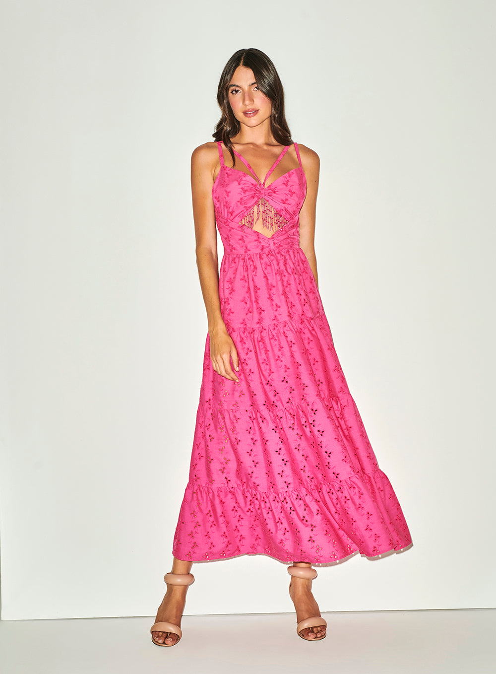Vestido Rosa Bordado com Miçangas Skazi