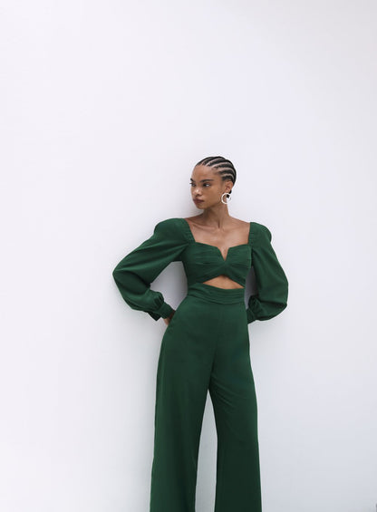 Macacão Corpo Pregueado Verde Tufi Duek -SALE