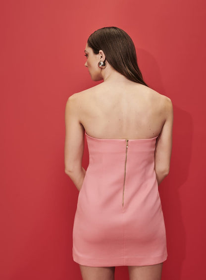 Vestido Rosa Curto Detalhe Metal Tufi Duek