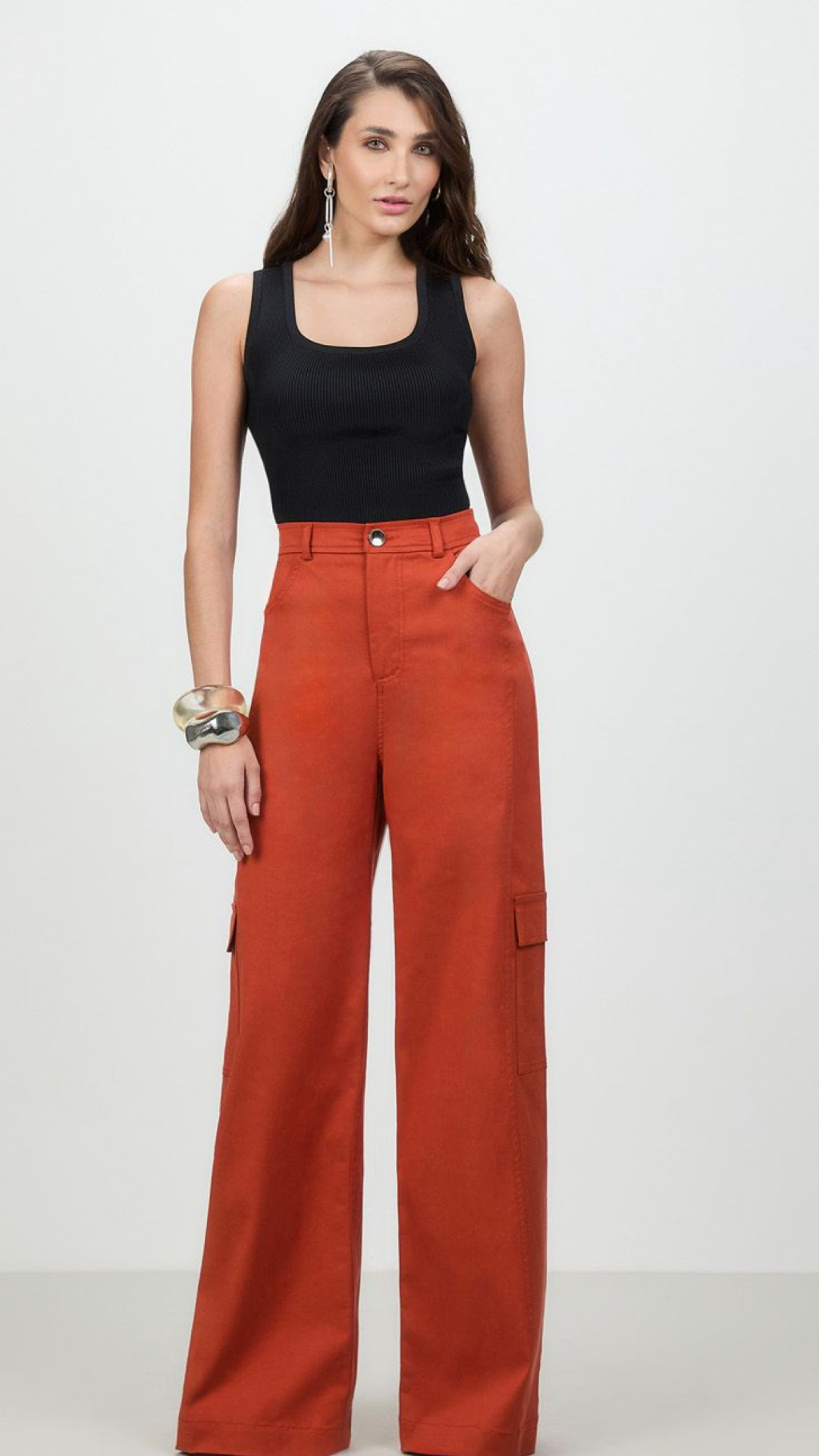 Calça Terracota Sarja Wide Leg Skazi