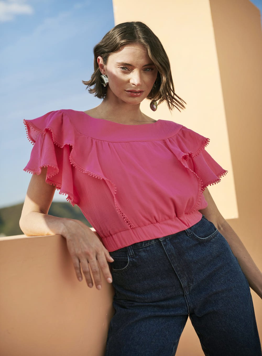 Blusa Ciganinha Camadas Rosa Skazi -SALE