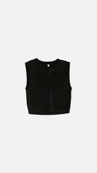 Cropped Preto Tricot Vazado Althoria